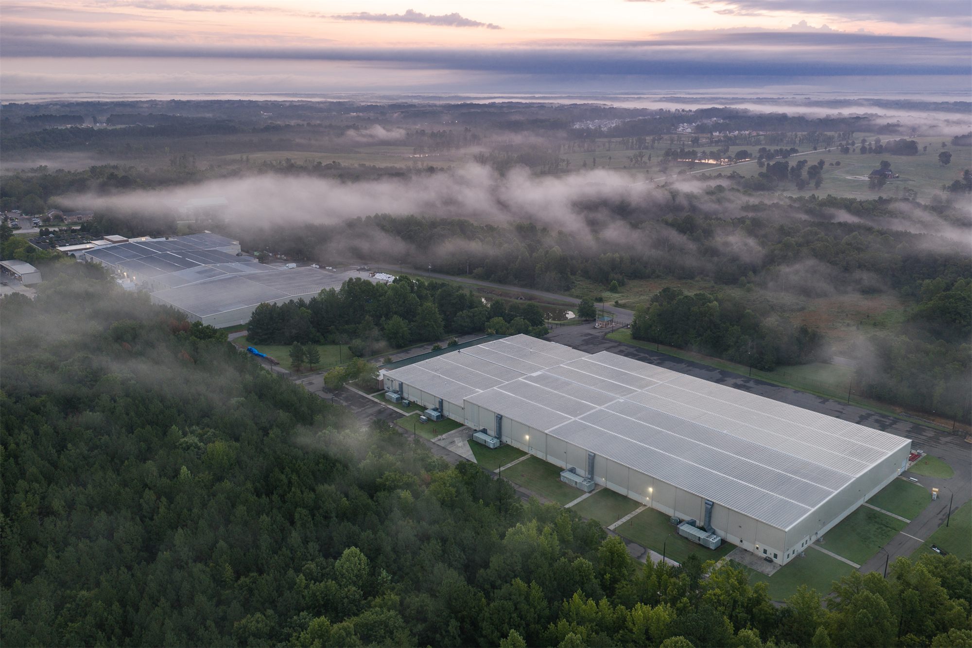 Aerial view of Oxford Industrial Park at dawn
