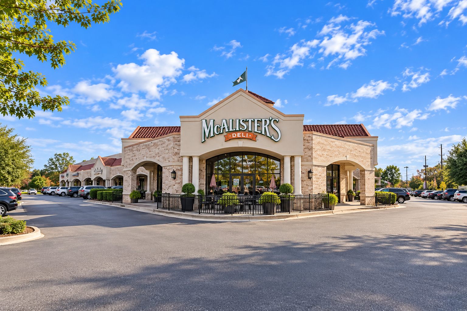 The McAlister's Deli corner at Pirate's Pointe Shopping Center in Greenville, North Carolina